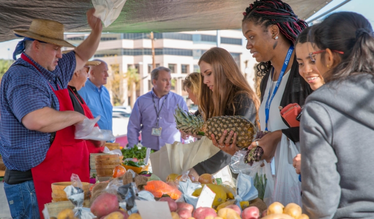 People shopping for produce at a local farmer's market
