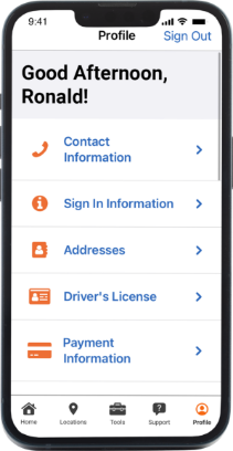 A mobile device displaying the U-Haul App