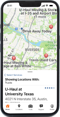 A mobile device displaying the U-Haul App