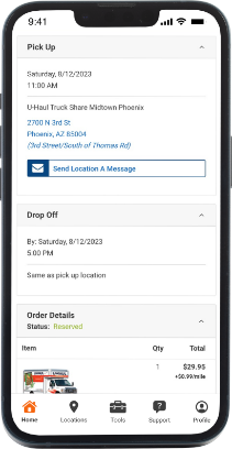 A mobile device displaying the U-Haul App