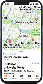 A mobile device displaying the U-Haul App