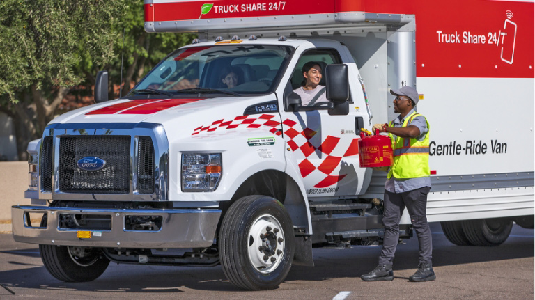U-Haul Roadside Assistance helping a customer in a U-Haul truck rental