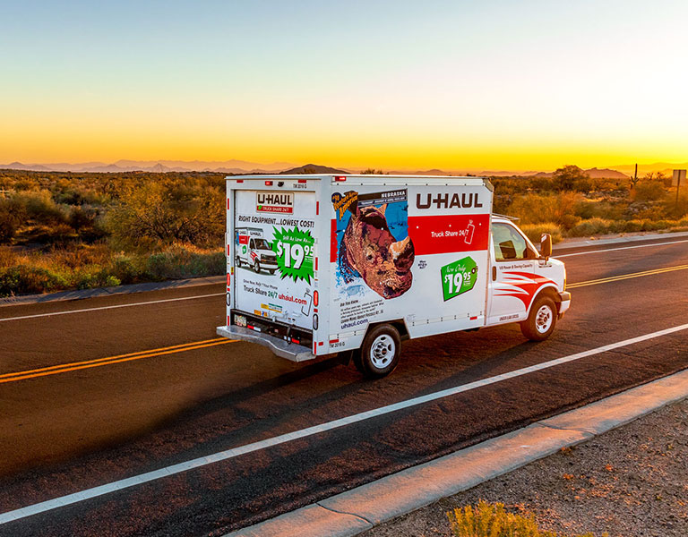 U-Haul rental truck driving on the highway