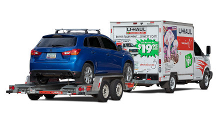 Vehicle on a transport trailer