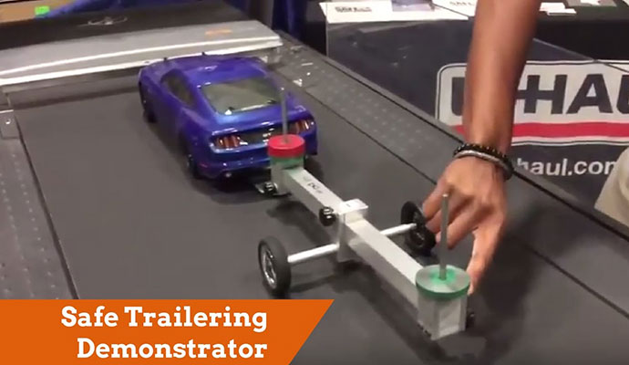 Model car and trailer used to demonstrate towing correctly