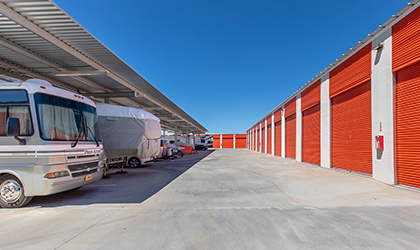 Vehicles parked at a storage facility